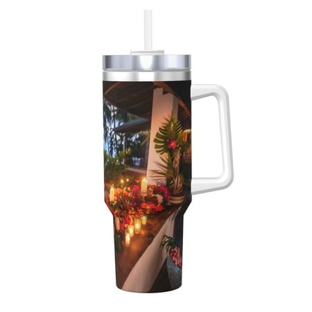 

Matuu Tropical Beach Candlelight for 40OZ Ice Cup with Handle Durable Thermal Cups Keep Drinks Cold and Hot Insulated Car Mug with Lid
