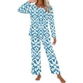 thumbnail image 3 of Jinhomg Women's Trendy Pajamas Sets 2 Piece Fall Winter Comfy Sleepwear Elegant Floral Print Long Sleeve Top and Straight Leg Pants Blue XXL, 3 of 6