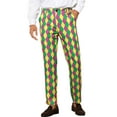 thumbnail image 1 of INSPIRE CHIC Men's Pant Diamond Plaid Pattern Regular Fit Color Block Suit Trousers 36 Green Purple, 1 of 6