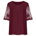 thumbnail image 6 of asdoklhq Juniors Plus Tops & T-Shirts, Woman Causal Round Neck Solid Blouse Lace Short SleeveT-Shirt Summer Plus Size Tops, 6 of 9