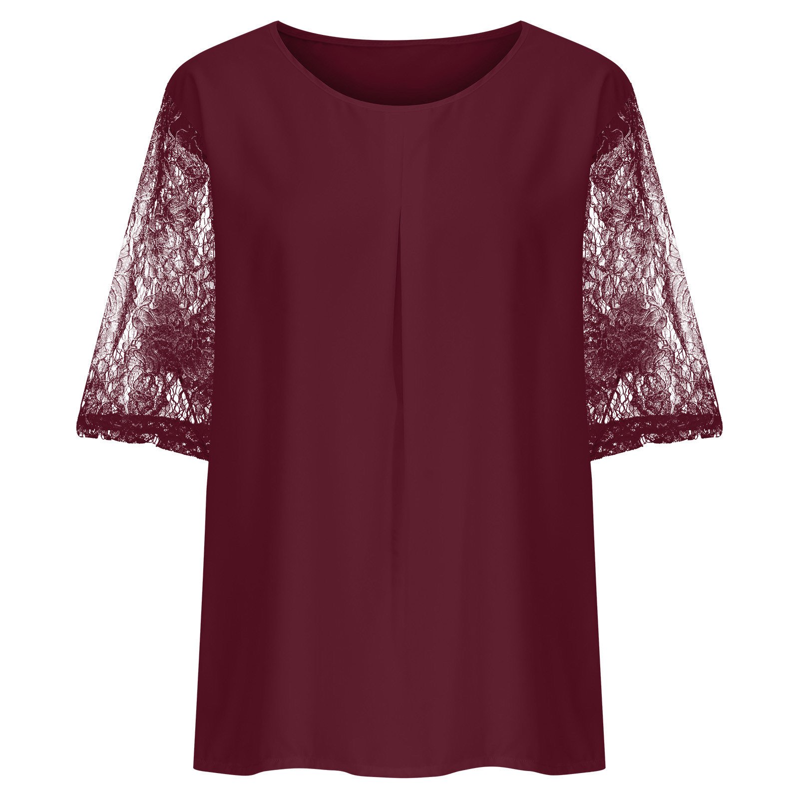 Pntutb Women's Clearance,Women's Causal Round Neck Solid Blouse Lace Short Sleevet-Shirt Summer Plus Size Tops Rollback Clothes