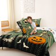 thumbnail image 4 of Homewish Spooky Halloween Carving Skeleton Queen Comforter Set,Bat Witch Print Comforter Sets Queen,Dark Green Orange,Halloween Reversible,3 Pieces,1 Comforter and 2 Pillowcases, 4 of 7