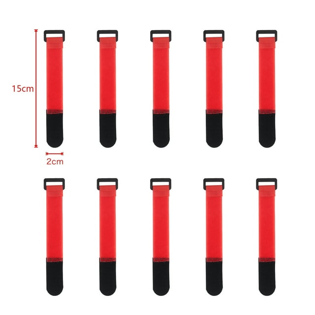 10Pcs Nylon Cable Ties Reverse Buckle Strap 2cm Width Reusable Magic Self Adhesive Tape Fastener Hook Loop Fixed Strap Durable 15x2cm-Red 10Pcs