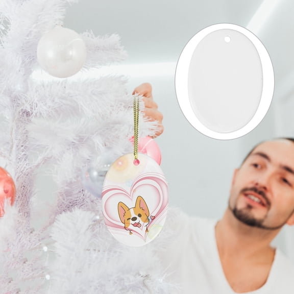WHAMVOX Blank Ceramic Ornament for Christmas Hanging Blank Disc Pendant Xmas Heat Transfer Blank Ornament