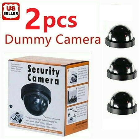 

2Pcs Fake Security Camera Dummy Dome CCTV with Blinking Red LED Warning Light for Home Outdoor Indoor Black