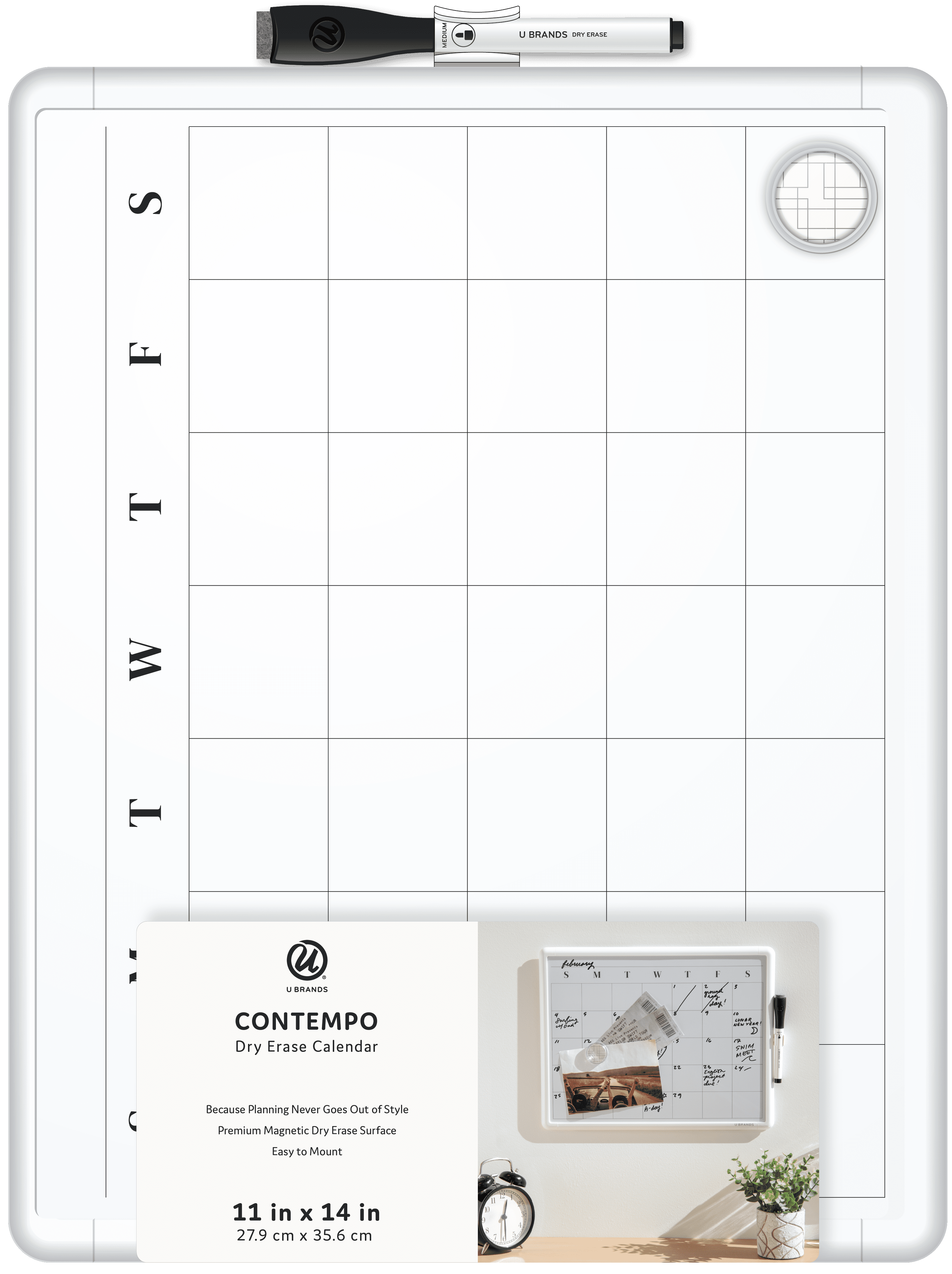 U Brands 11x14 Contempo Frame Dry Erase Calendar