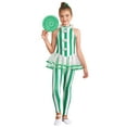 thumbnail image 3 of YEAHDOR Big & Little Girls Candy Cane Costume Open Back Long Jumpsuit Halter Dance Unitard Snowman Costume Green 12, 3 of 6