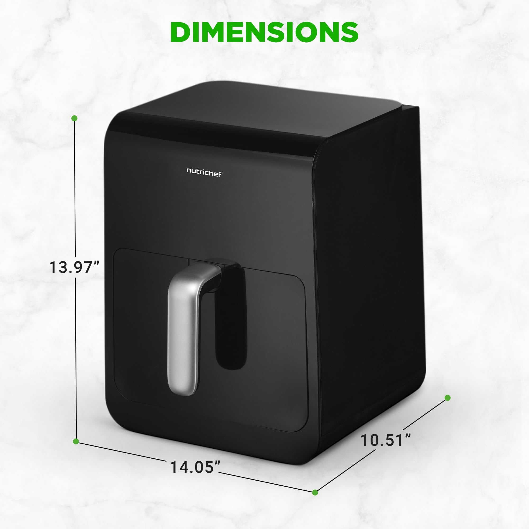 Nutrichef 6 Liter Electric Air Fryer 12-1 Preset Cooking Functions Includes Tenderizing Function Digital Display Transparent Window For Best Cooking Results 14.05 x 10.51 x 13.97 Black