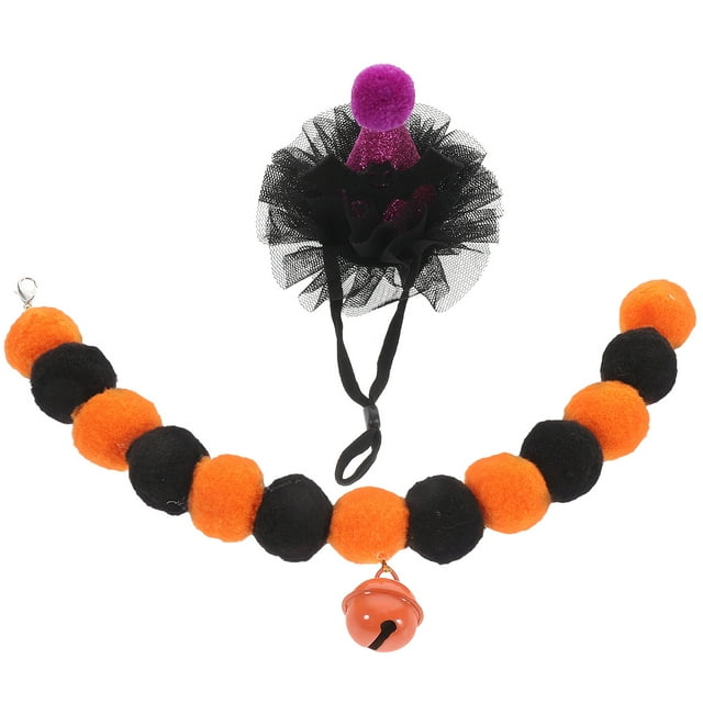 juego de disfraz de Halloween para mascotas, collar para gato, sombrero para gato, elementos de Halloween, collar para mascota con cascabel