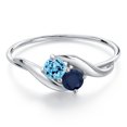 thumbnail image 3 of Gem Stone King 10K White Gold Round Swiss Blue Topaz and Blue Sapphire Ring for Women (0.42 Cttw, Round 3.5MM, Gemstone November Birthstone, Size 5), 3 of 6
