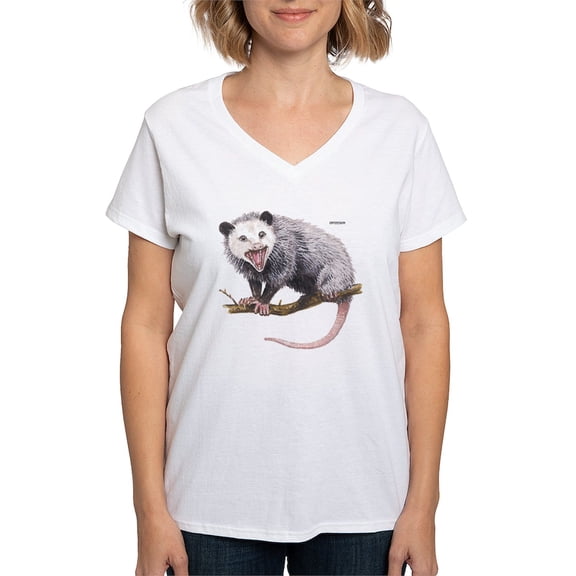 CafePress - Opossum Possum Animal Women's V Neck T Shirt - Womens Cotton V-Neck T-shirt