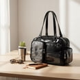 thumbnail image 3 of Hfppkn PU Leather Pin Display Ita Tote Bag Transparent Window Shoulder Handbag for Daily Use 35x11x25cm Black, 3 of 7