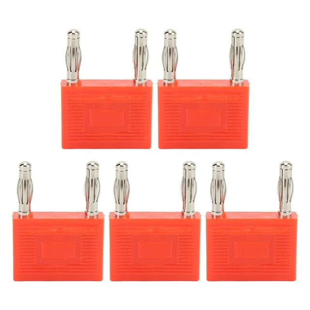 Conector banana de doble fila (5 unidades), cobre niquelado, 2 vías, para cables de altavoz, color rojo