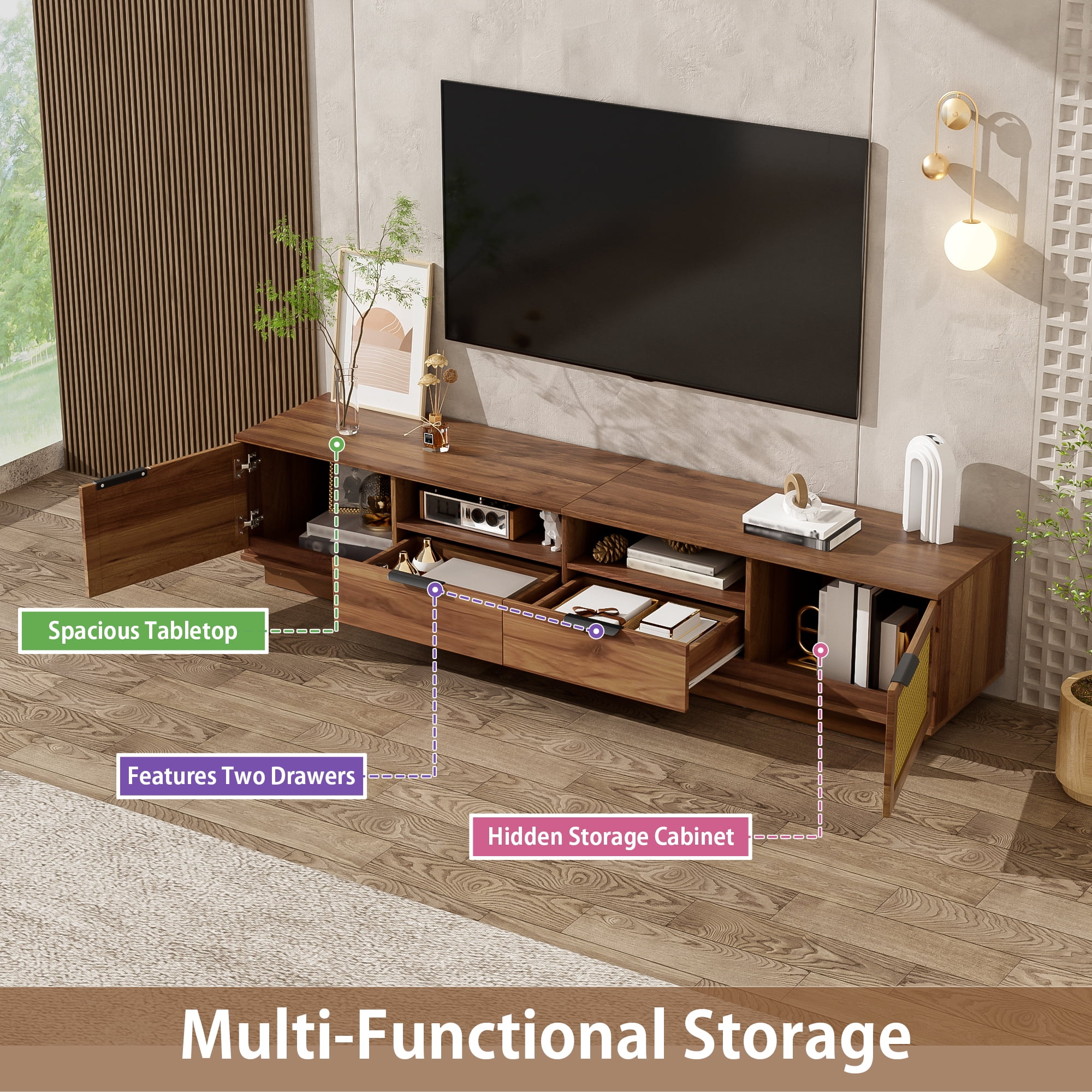 Homy Casa TV Stand for Living Room, Media Entertainment Console with Organized Storage