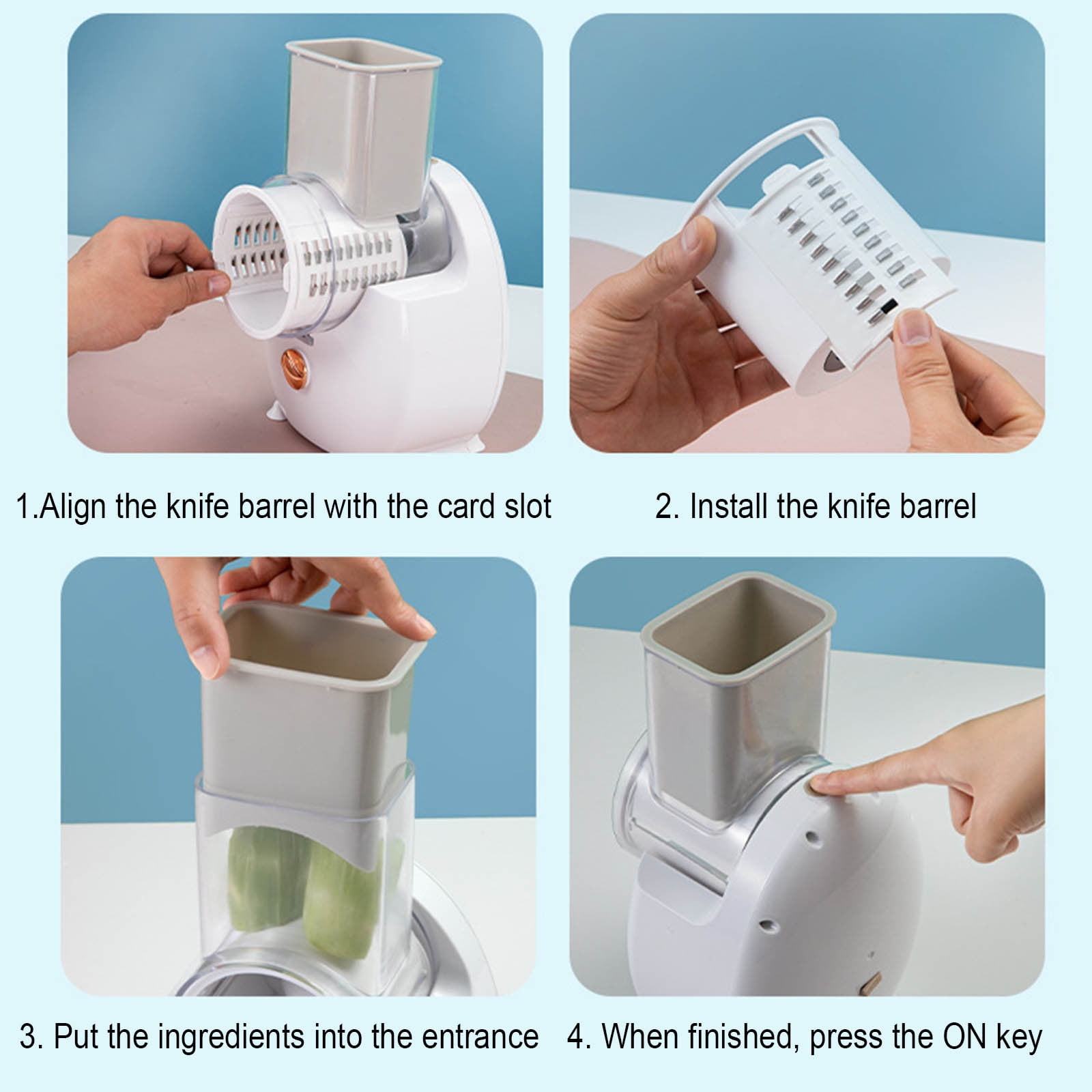 Electric Kitchen Drum Vegetable Cutter Multi Function Potato Shredder Automatic Slicer USB Rechargeable Food Processor with 3 Blades Easy Clean High Efficiency Vegetable Cutting Machine Use