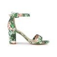 thumbnail image 3 of BLISSFUL STEP Women's Shoes Flower Print Open Toe Block High Heels Summer Sandals Green 6.5, 3 of 7
