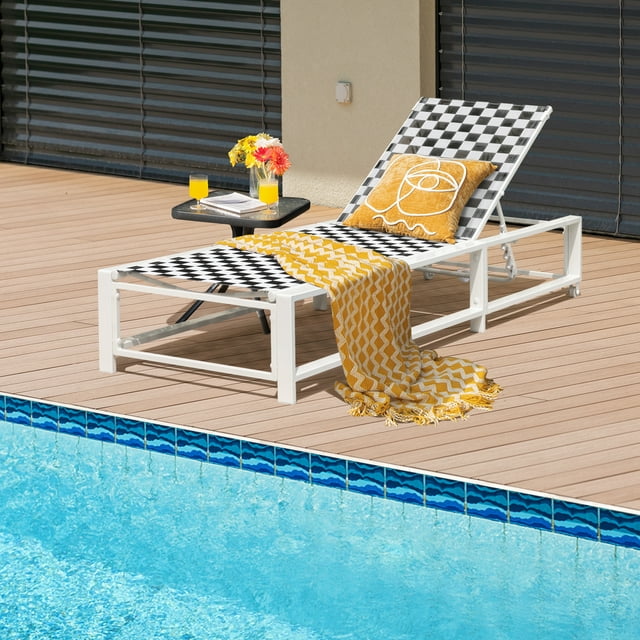Costway Patio Lounge Chair Chaise Adjustable Reclining Chair Garden Deck Wheel