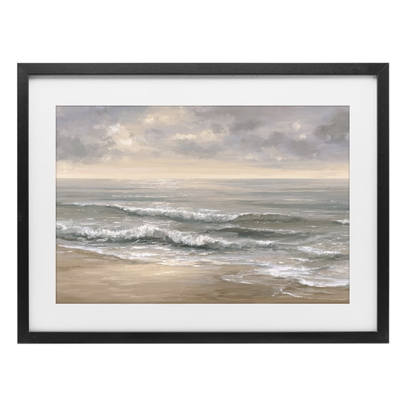 Stupell Industries Coastal Soft Rolling Beach Waves Black Framed Print Under Glass, 20 x 14, by Jacky Ngan