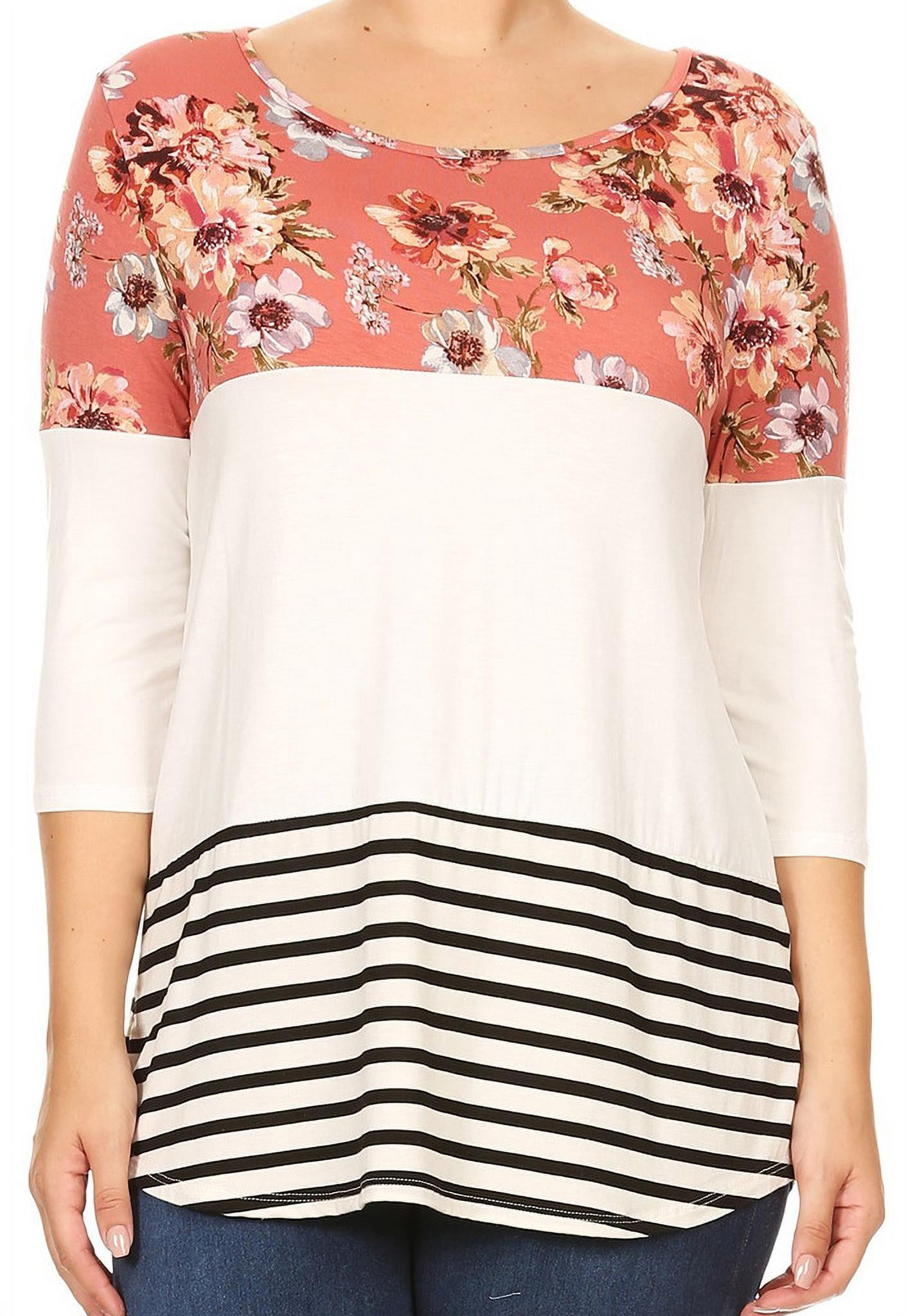 Women Plus Size Print Solid Striped Block Long Body TShirt Dusty Pink