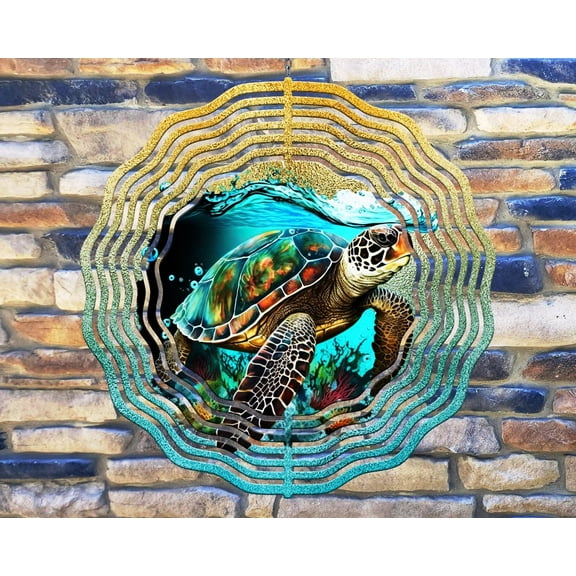 10 Inch Sea Turtle Tortoise Wind Spinner Yard Decor Aluminum Sublimated Garden Art Indoor Outdoor 3D Kinetic …