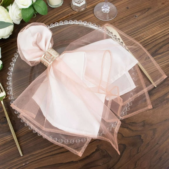 Efavormart 10 Pack | Dusty Rose Sheer Organza Decorative Dinner Table Napkins - 23"X23"