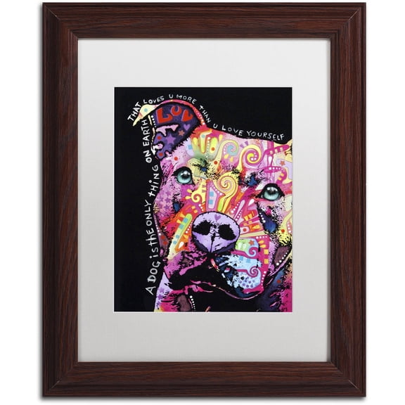 Trademark Fine Art "Thoughtful Pit Bull" Canvas Art by Dean Russo, White Matte, Wood Frame