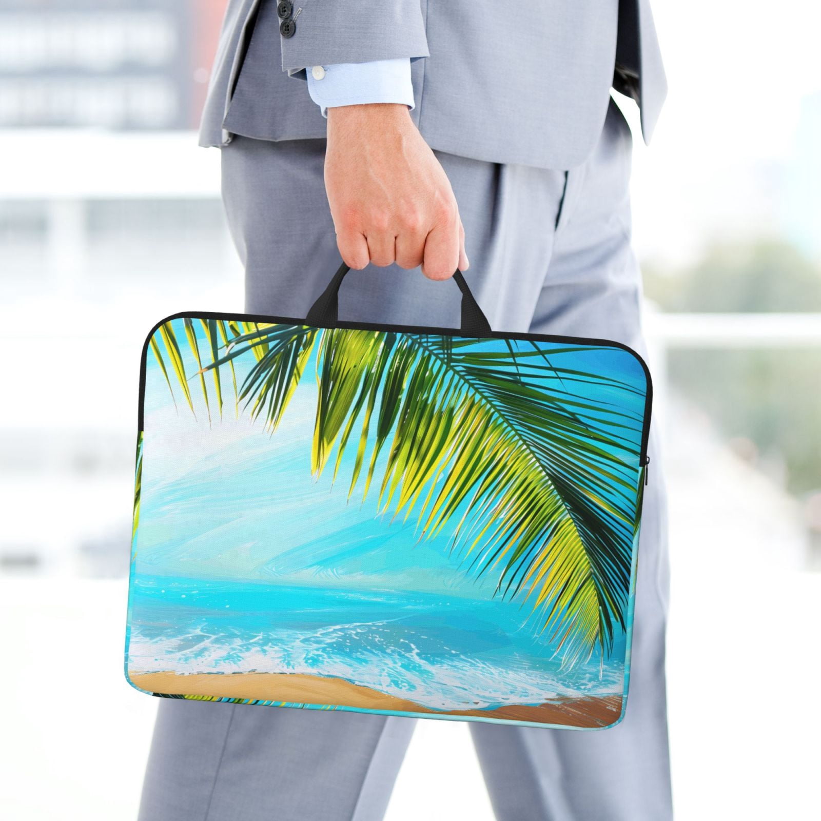 Laptop Sleeve Bag For Women Men 14inch Waterproof Durable Protective Computer Carrying Cover Handle Laptop Case Bag Beach Palm Leaf (2) (1)