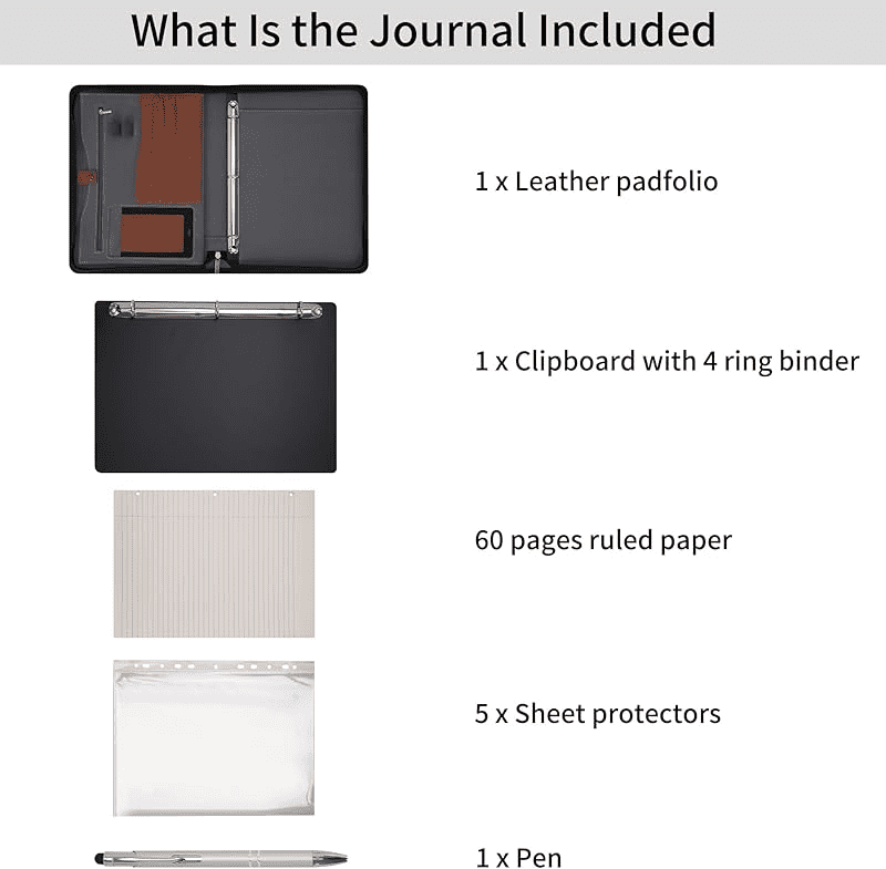 Wonderpool Travel Zippered Portfolio 3 Ring Binder A4 Padfolio Document Case with Removable Clipboard Legal Pad Holder, Business Office School Organizer for Men and Women (Brown)