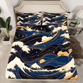 thumbnail image 2 of jejeloiu Galaxy Starry Night Bed Sheets,Japanese Wave King Sheets,Beige Gold Deepblue Sheet Set For Kids,Luxury Bedroom Decor,4pcs, 2 of 7