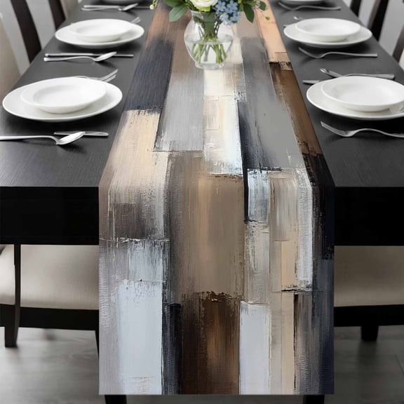 Grey Brown Abstract Table Runner 72 Inches Long, Oil Painting Color Blocks Kitchen Coffee Dining Table Decoration for Home Party Birthday Wedding Home Decor 18x72 Inches