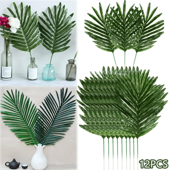 Walbest 12-Pack 15.75" Artificial Palm Leaves Decorations, Simulation Tropical Palm Leaves Imitation Ferns Artificial Plants Leaf for Home Kitchen Party Flowers Arrangement Wedding Decorations