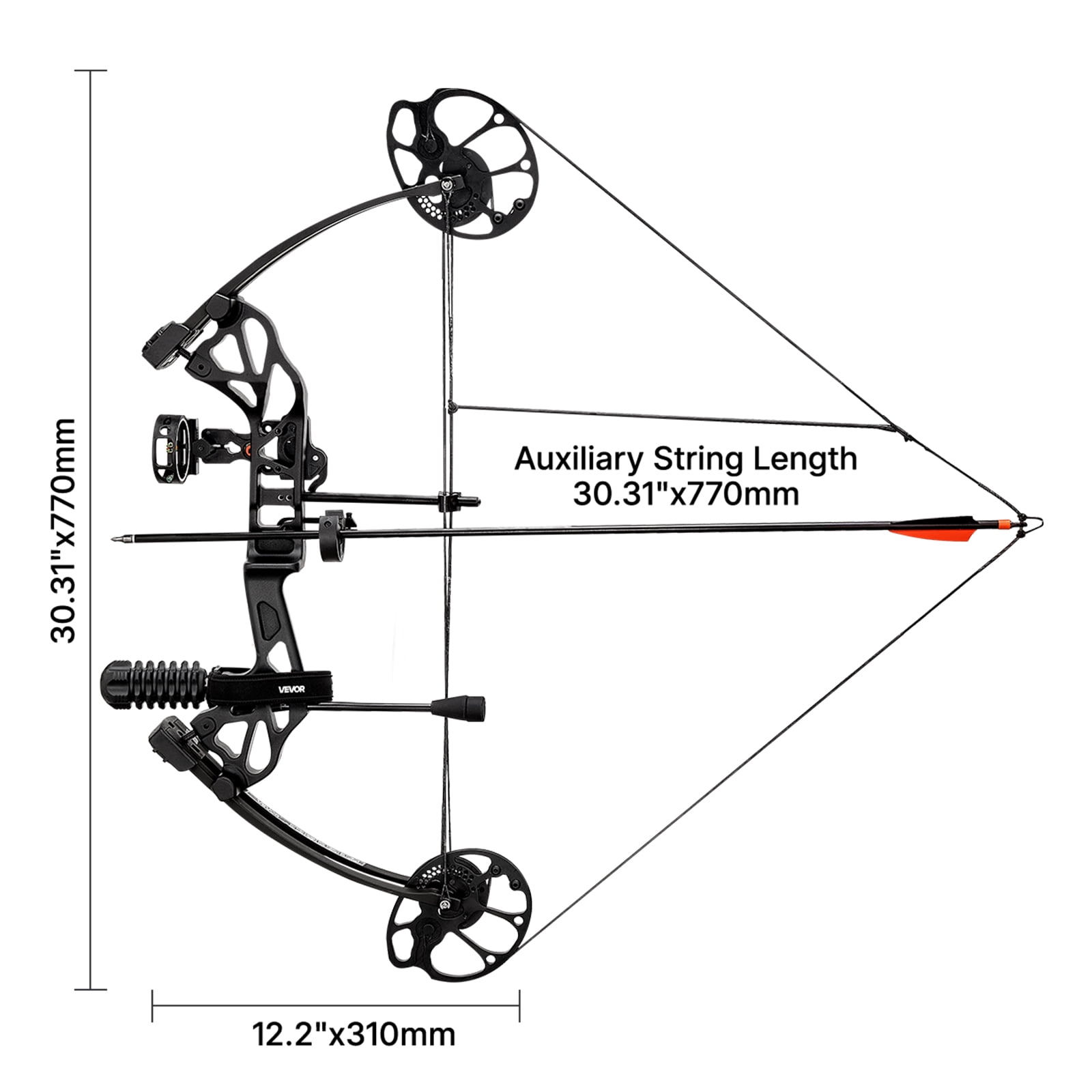 VEVOR Compound Bow Archery, Adjustable 19-30 in Draw Length Compound Bow Package for Beginner, 19-70 Lbs Draw Weight Archery Bows and Arrow Set, Right Hand Kit with Hunting Equipment, 320 fps, Black