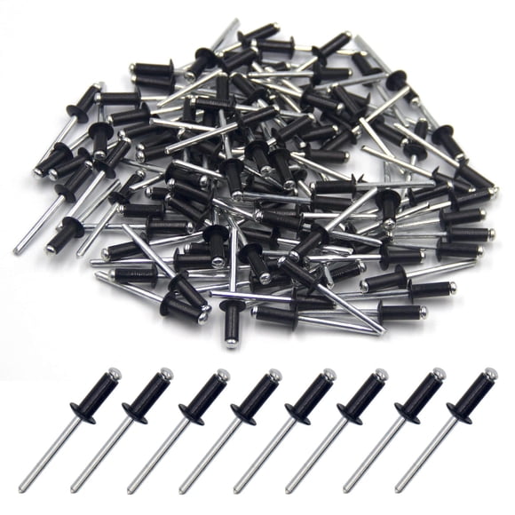 100 Pieces 4.8 x 12mm Aluminum Blind Rivets, Open End Rivets, Pop Rivets, Pack of 100 (Black)