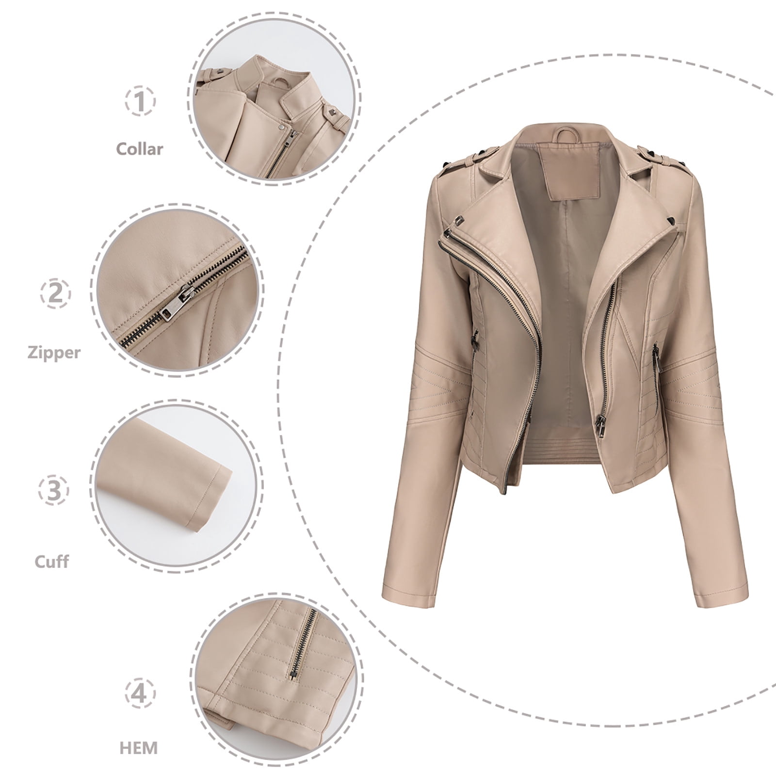 qolati Women Faux Leather Jackets Vintage Long Sleeve Zip Up Motorcycle Jacket 2024 Trendy Lightweight Collar Cropped Coats Outwear