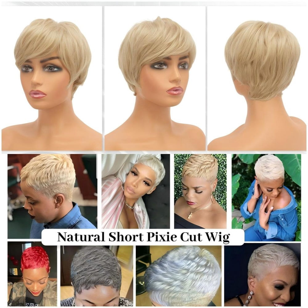Pixie Cut Wig Short Blonde 613# Color Human Hair Short Layered Pixie Cut Wigs for Women Glueless None Lace Front Wig Short Straight Bob Wig Full Machine Made Wigs