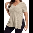 thumbnail image 2 of Blusas de Talla Grande para Mujer, Informales, con Cuello en V, Corta y Dobladillo Dividido, para Verano Albaricoque XL, 2 of 8