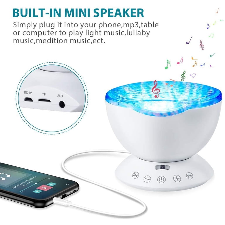 Ocean Wave Night Light Projector With Speaker - LED Mood Lamp For Kids & Adults, 12 Colors, Auto Shutoff, Waterproof 7 thumbnail image