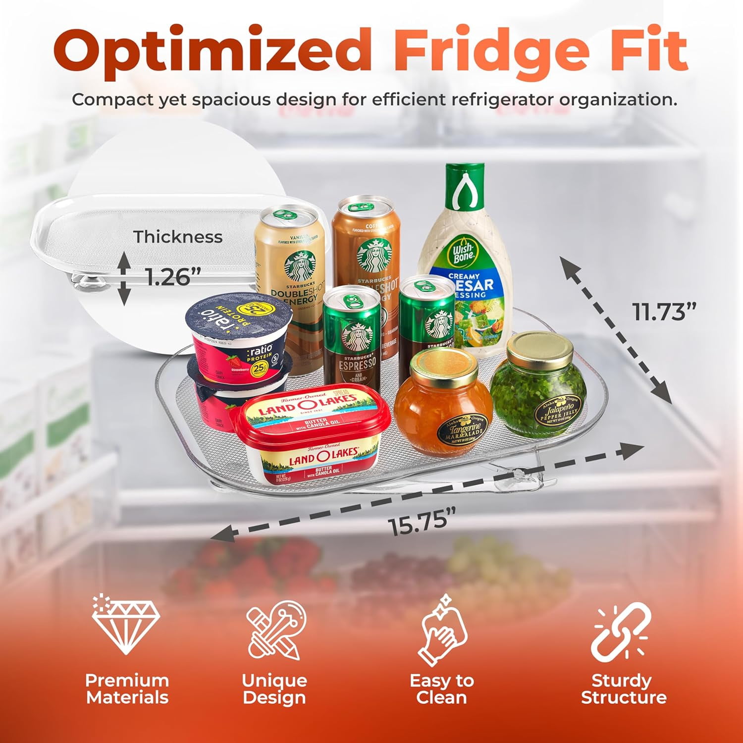 Refrigerator Lazy Susan (2PK) - Clear Rectangular Fridge Organizer - Turntable Tray Lazy Susan for Refrigerator - Cabinet & Pantry Organizer - Smooth 360° Rotating Swivel Spinning Fridge Shelf