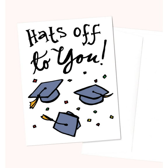 Graduation Card - "Hats Off to You!" Design with Mortarboard Caps - Blank Inside, Envelope Included - Perfect Gift for Graduates on Their Special Day