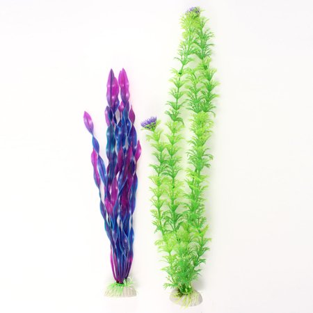 Unique Bargains 2 x Aquarium Ornament Artificial Underwater Grasses Plant Green Indigo Blue