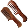 thumbnail image 1 of Juego de peines para el cabello de sándalo de 2 piezas para mujeres y hombres, peine antiestático de madera con dientes finos y anchos para desenredar cabello rizado, fino, liso, húmedo y seco, 1 of 5