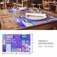 thumbnail image 3 of Placemats Set of 6, Happy 10th Birthday Woven Placemat, Linen Place Mats for Kitchen/Dining Tables, Purple Bows Balloons Cakes Polka Dot Washable Table Mats for Party, 3 of 8