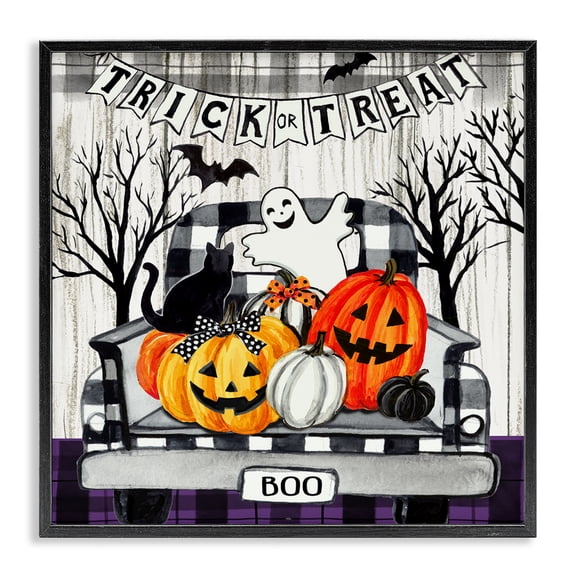 Stupell Industries Rustic Lodge Halloween Filled Truck Black Framed Giclee Art, 12 x 12, by Elena Vladykina