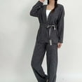 thumbnail image 4 of FRSASU Velvet Pajamas for Women Lace up Sleepwear Cardigan 2 Piece Soft Solid Color Casual Sleepwear Fashion Velvet Pajamas Sets Dark Gray, 4 of 6