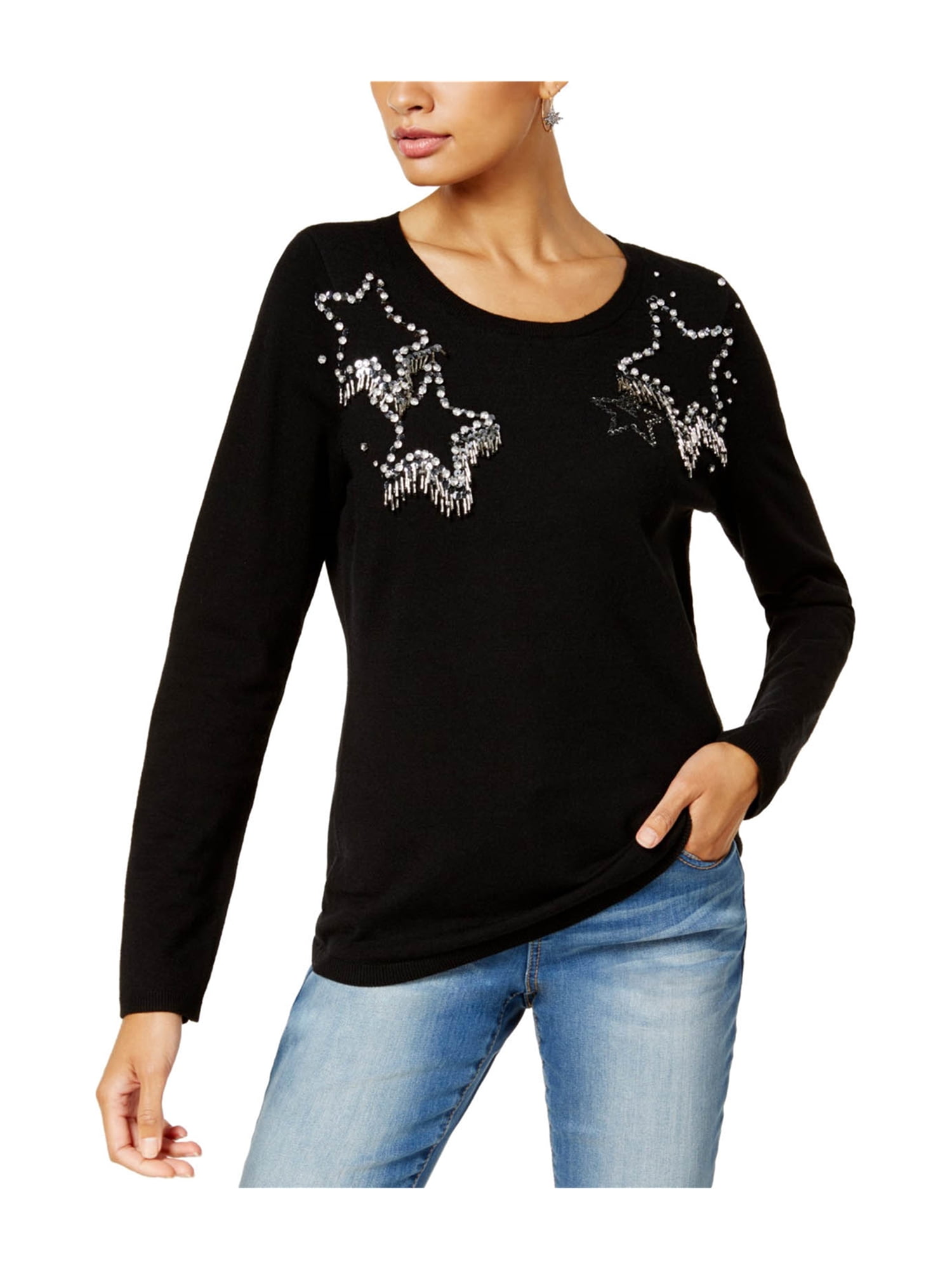 INC Womens Embellished Star Knit Sweater deepblack S Walmart Canada