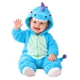 thumbnail image 5 of YDFCWXW Baby Dinosaur Costume Halloween Boys Girls Onesie Plush Jumpsuit for Infant, Spikes and Tail Cute Hooded Plush Onesie Halloween Outfits for Themed Events (Blue, 6-9 Months), 5 of 9