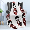 thumbnail image 4 of Ethnic Soft Flannel Fleece Throw Blanket, Unique Geisha Dolls in Folkloric Costumes Outfits Hair Sticks Kimono Art Image, Cozy Plush for Indoor and Outdoor Use, 70" x 90", Black Red, by Ambesonne, 4 of 5
