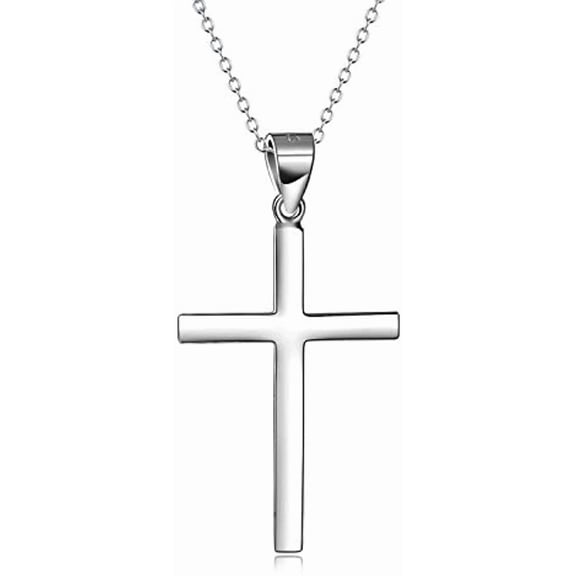 Cross Necklace Sterling Silver Pendant for Men Women 20''