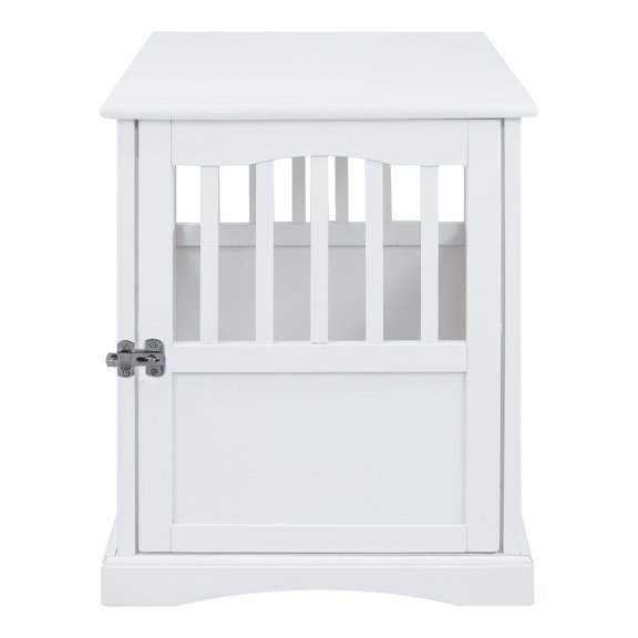Casual Home Solid Wood Lockable Gate Door Pet Crate and End Side Table, Wht