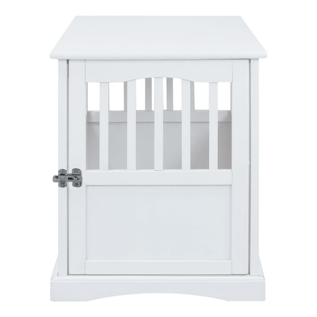 Casual Home Solid Wood Lockable Gate Door Pet Crate and End Side Table, Wht